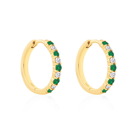 Huggie Earrings with Emerald & 0.20 Carat TW of Diamonds in 10kt Yellow Gold Huggie Earrings with Emerald & 0.20 Carat TW of Diamonds in 10kt Yellow Gold