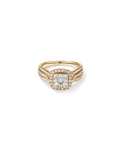 Cluster Halo Ring with 1 Carat TW of Diamonds in 10kt Yellow Gold