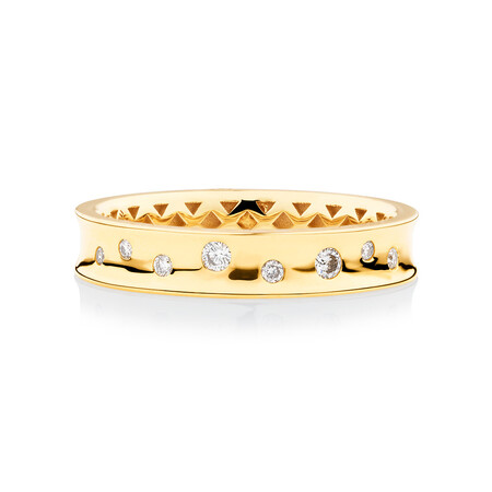 Hammer Set Barrel Ring with 0.10 Carat TW of Diamonds in 10kt Yellow Gold Hammer Set Barrel Ring with 0.10 Carat TW of Diamonds in 10kt Yellow Gold