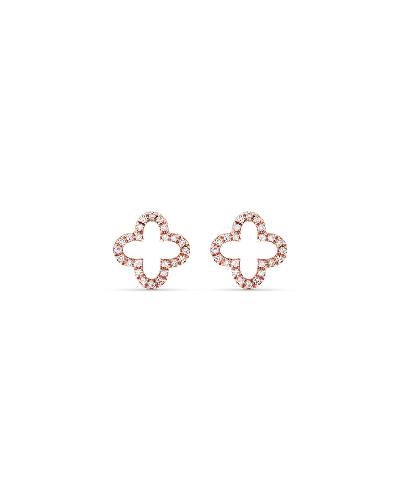 4 Leaf Clover Stud Earrings With Diamonds In 10kt Rose Gold