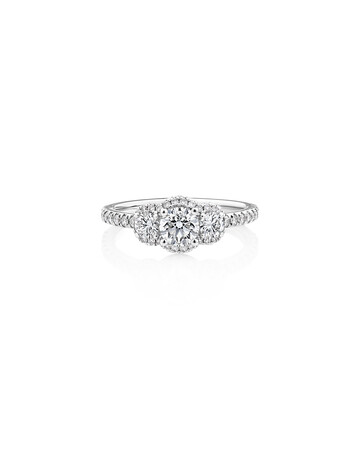 Sir Michael Hill Designer Three Stone Halo Engagement Ring with 1.07 Carat TW of Diamonds in 18kt White Gold Sir Michael Hill Designer Three Stone Halo Engagement Ring with 1.07 Carat TW of Diamonds in 18kt White Gold
