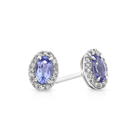 Halo Stud Earrings with Tanzanite & 0.12 TW Carat Of Diamonds in 10kt White Gold Halo Stud Earrings with Tanzanite & 0.12 TW Carat Of Diamonds in 10kt White Gold