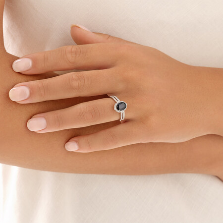 Sapphire & 0.30 Carat TW of Diamonds Bridal Set in 14kt White Gold Sapphire & 0.30 Carat TW of Diamonds Bridal Set in 14kt White Gold