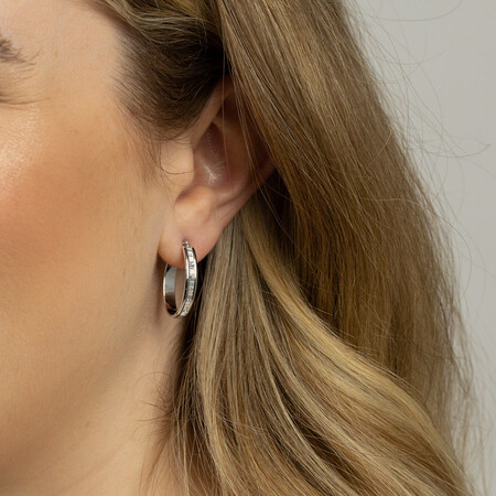 Glitter Hoop Earrings in 10kt White Gold Glitter Hoop Earrings in 10kt White Gold