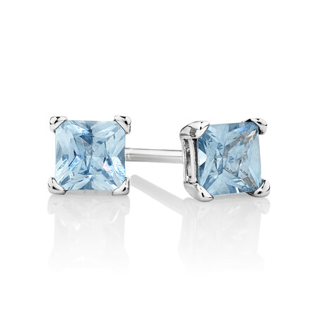 Stud Earrings with Aqua Cubic Zirconia in Sterling Silver Stud Earrings with Aqua Cubic Zirconia in Sterling Silver