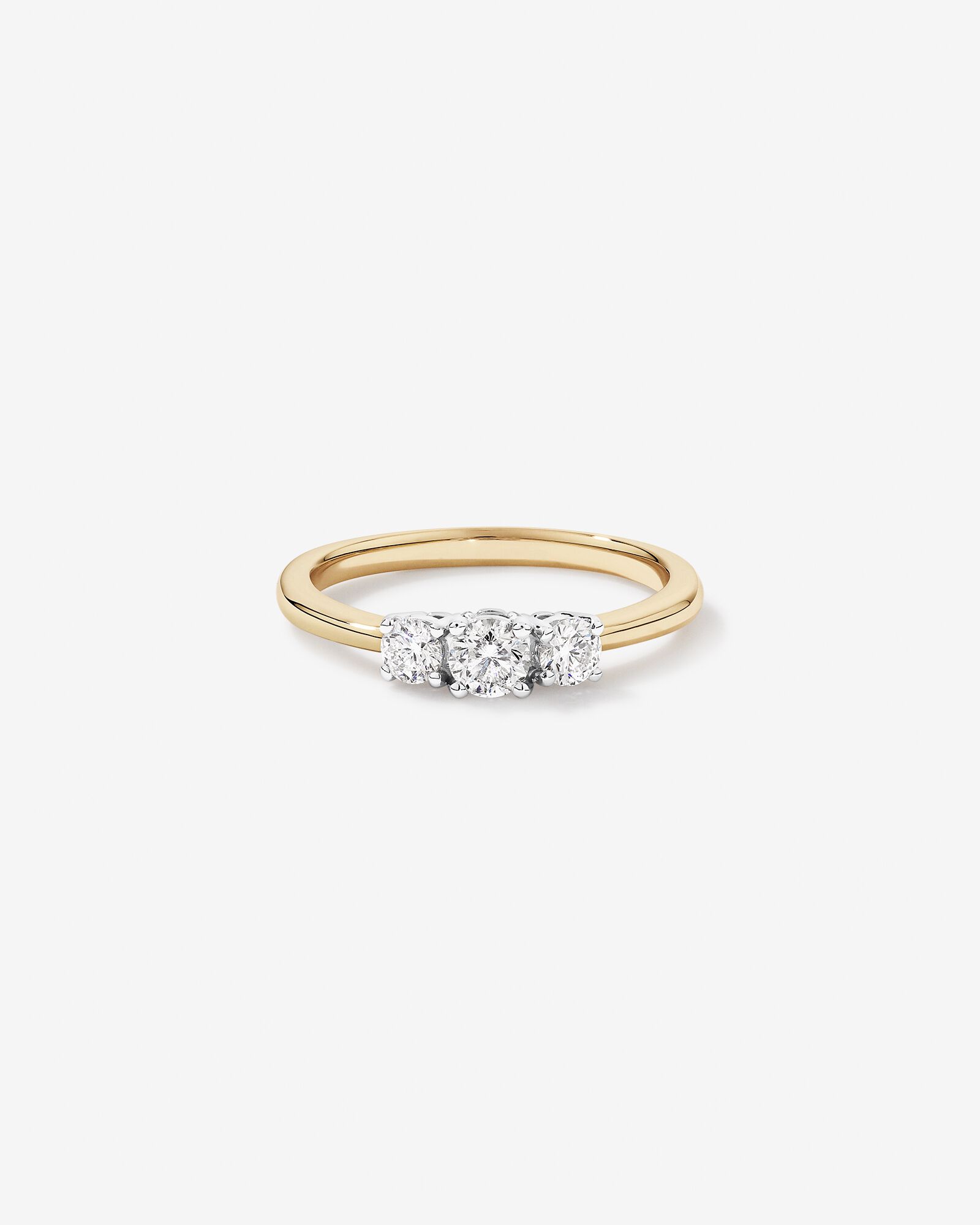 Bague en or jaune et blanc 14 carats avec diamants de 0,50 carat et 3 pierres Signature 101