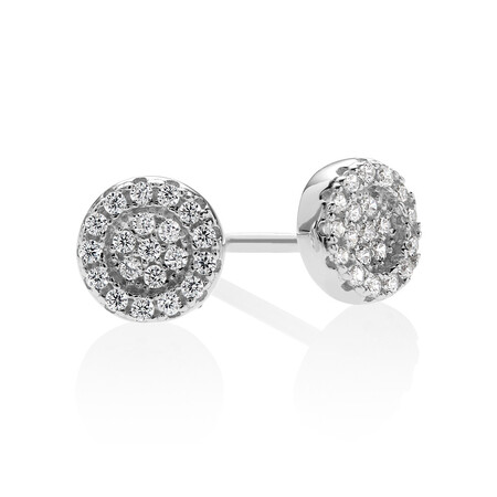 Pave Circle Stud Earrings with White Cubic Zirconia in Sterling Silver Pave Circle Stud Earrings with White Cubic Zirconia in Sterling Silver
