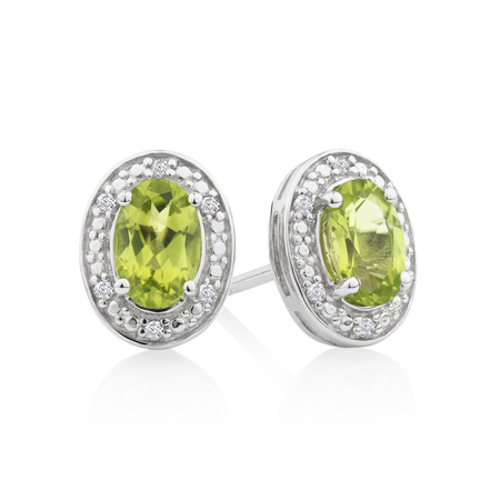 Halo Earrings with Peridot & Diamonds in Sterling Silver Halo Earrings with Peridot & Diamonds in Sterling Silver