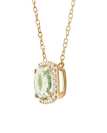 Halo Necklace with Green Amethyst & 0.15 Carat TW of Diamonds in 10kt Yellow Gold Halo Necklace with Green Amethyst & 0.15 Carat TW of Diamonds in 10kt Yellow Gold