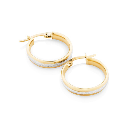15mm Two-Tone Diamond Cut Hoop Earrings in 10kt Yellow Gold 15mm Two-Tone Diamond Cut Hoop Earrings in 10kt Yellow Gold