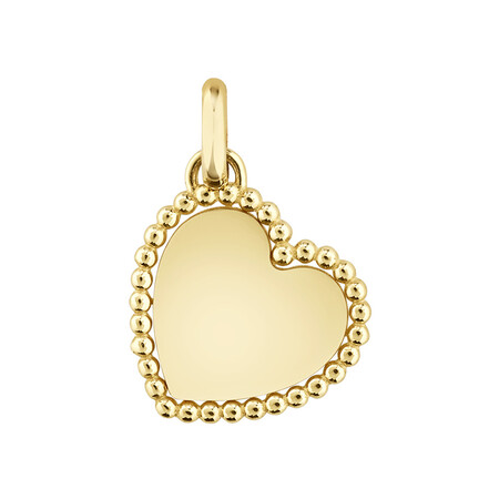 Beaded Heart Disc Pendant in 10kt Yellow Gold