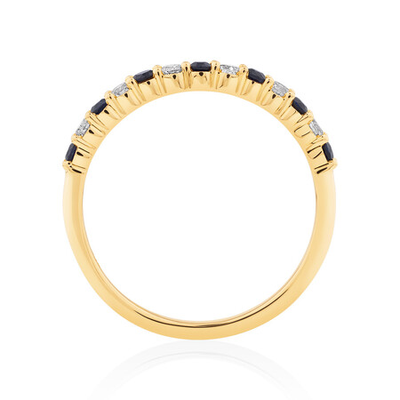Ring with Blue Sapphire & 0.15 Carat TW of Diamonds in 10kt Yellow Gold Ring with Blue Sapphire & 0.15 Carat TW of Diamonds in 10kt Yellow Gold