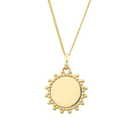 Engravable Beaded Disc Pendant in 10kt Yellow Gold Engravable Beaded Disc Pendant in 10kt Yellow Gold