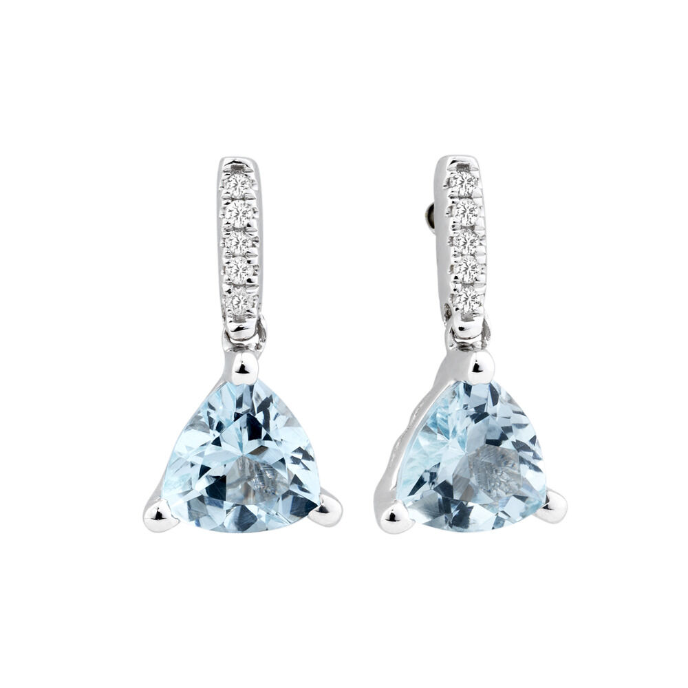 Drop Earrings with Aquamarine & Diamonds in 10kt White Gold