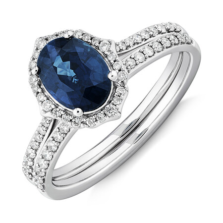 Sapphire & 0.30 Carat TW of Diamonds Bridal Set in 14kt White Gold Sapphire & 0.30 Carat TW of Diamonds Bridal Set in 14kt White Gold
