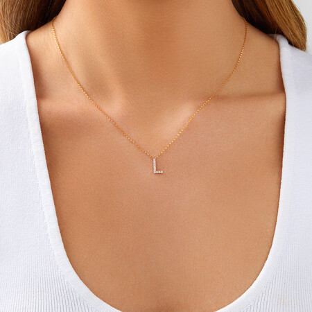 "L" Initial Necklace with 0.10 Carat TW of Diamonds in 10kt Yellow Gold "L" Initial Necklace with 0.10 Carat TW of Diamonds in 10kt Yellow Gold