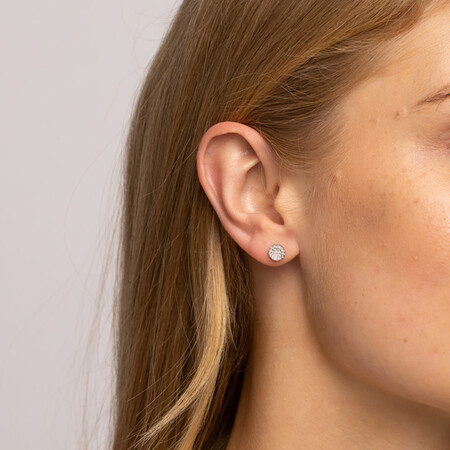 Pave Circle Stud Earrings with White Cubic Zirconia in Sterling Silver Pave Circle Stud Earrings with White Cubic Zirconia in Sterling Silver