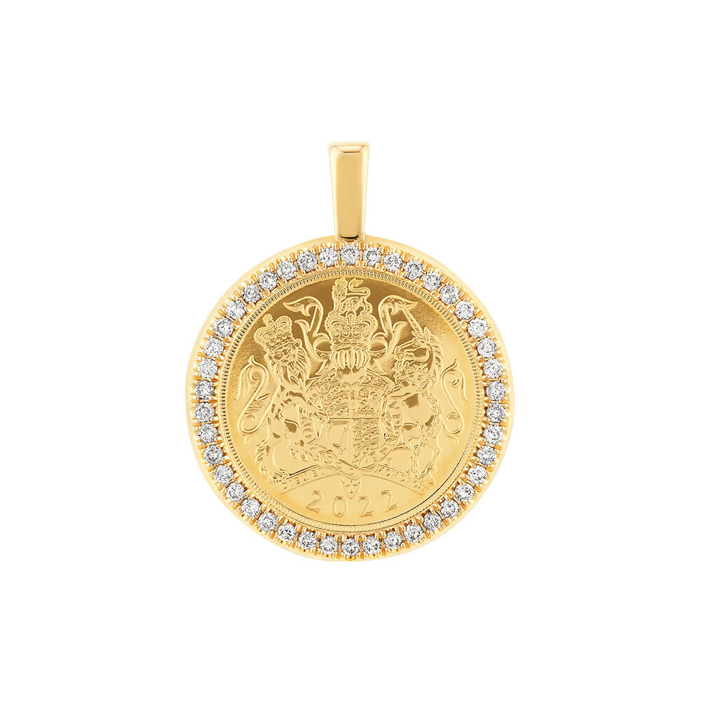 Half Sovereign Pendant with 0.38 Carat TW of Diamonds in 10kt 22kt Yellow Gold