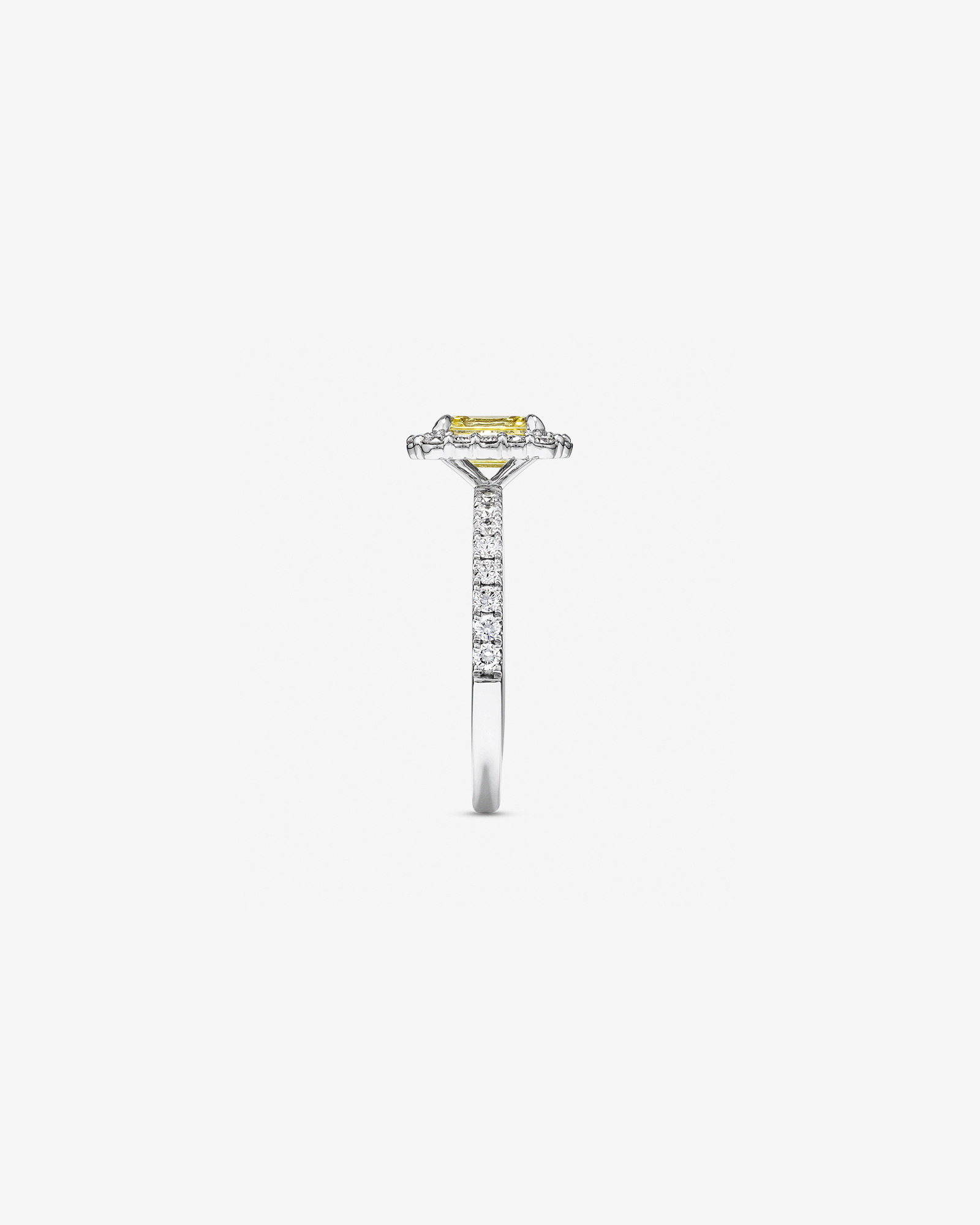 1.58 Carat TW Yellow Emerald Cut Laboratory-Grown Diamond Halo Engagement Ring in 14kt White Gold