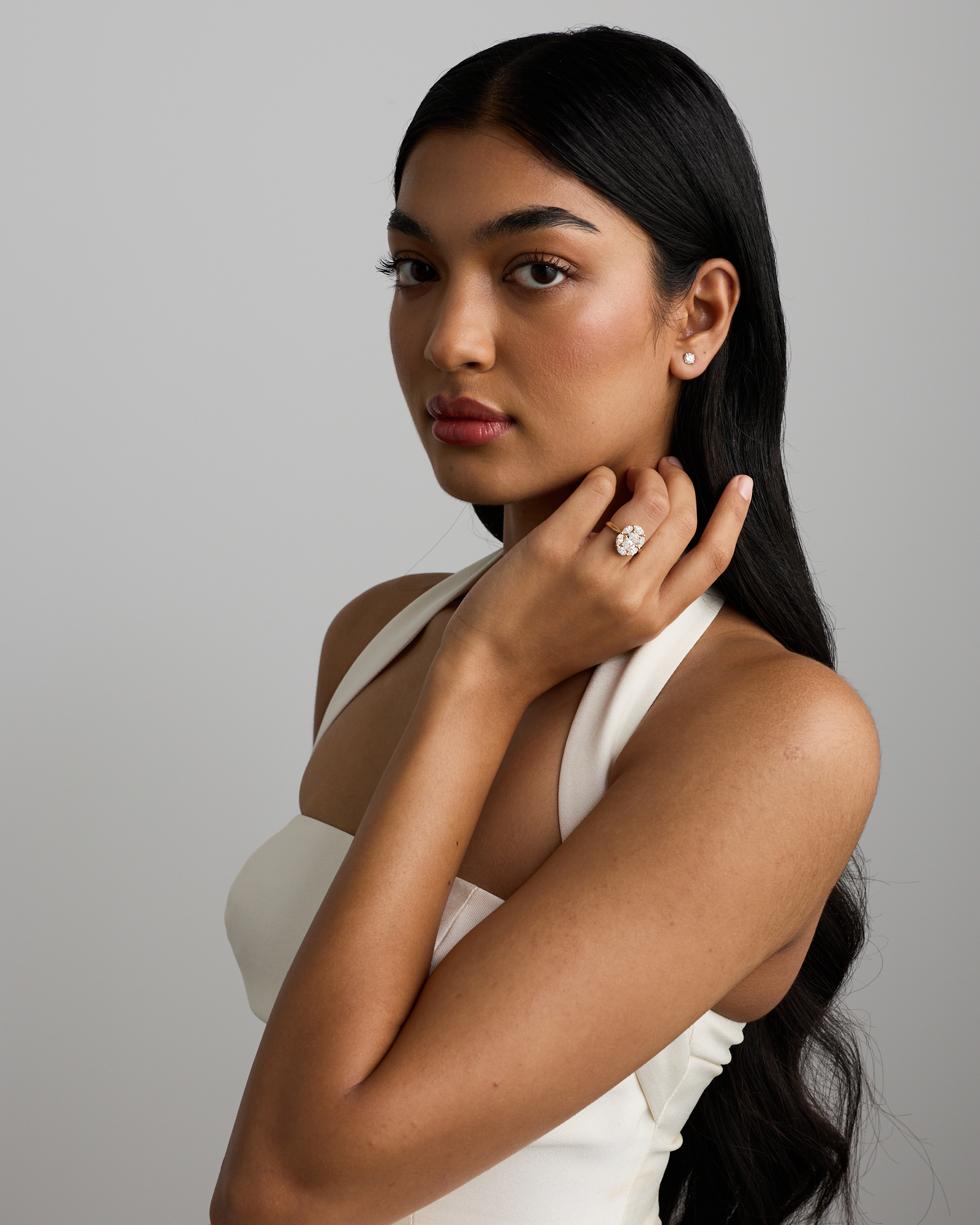 2.68 Carat TW Oval and Marquise Laboratory-Grown Diamond Halo Ring in 14kt Yellow Gold