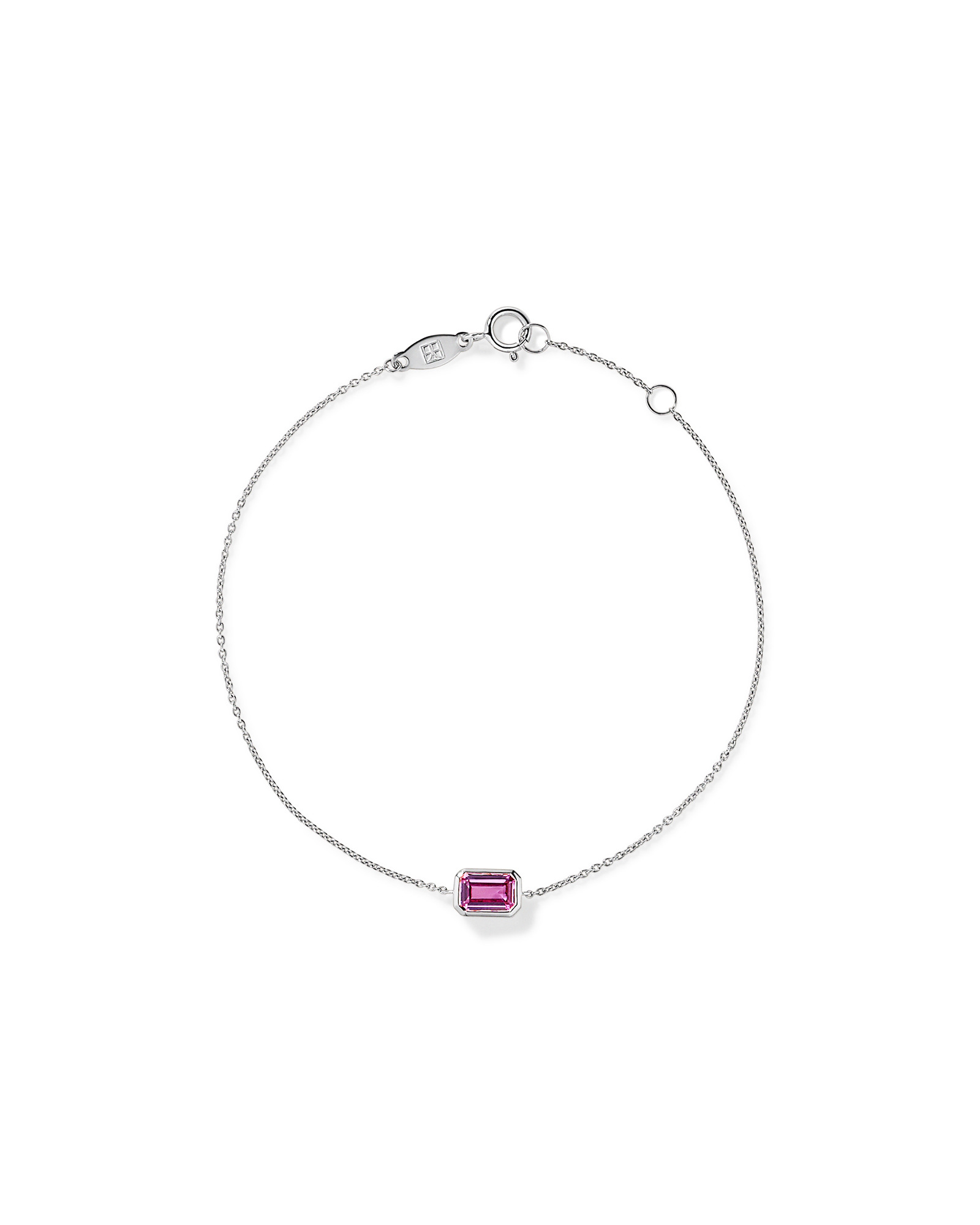 Emerald Cut Pink Created Sapphire Bezel Bracelet in 10kt Gold