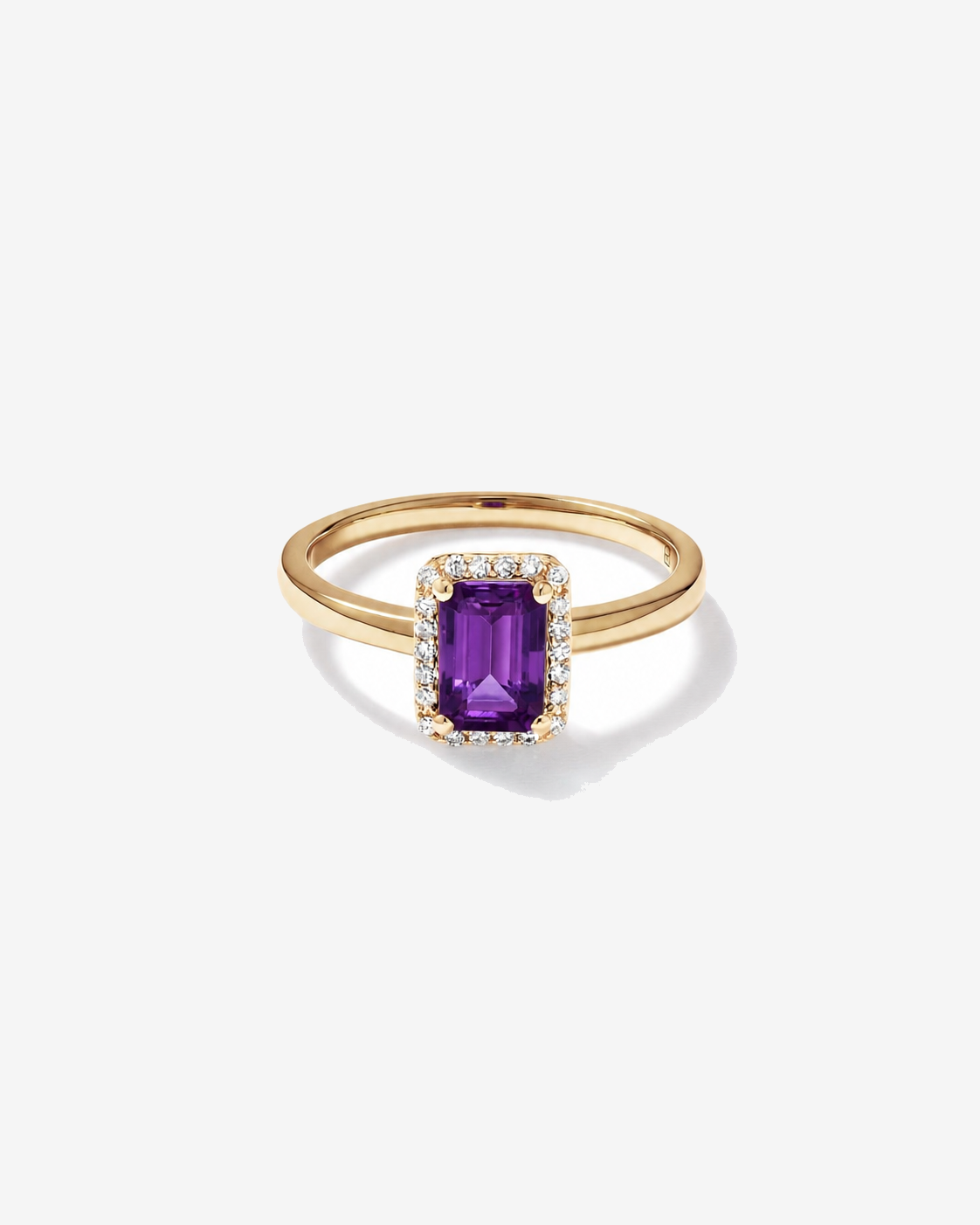 Emerald Cut Amethyst and Diamond Halo Ring 10kt Yellow Gold
