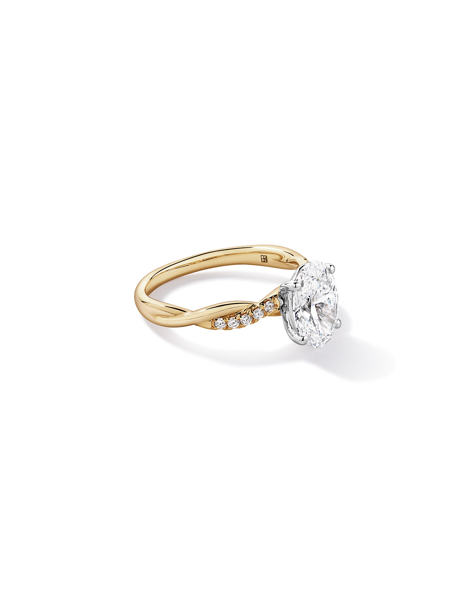 2.10TW Oval Laboratory-Grown Diamond Twist Engagement Ring 14kt Yellow and White Gold