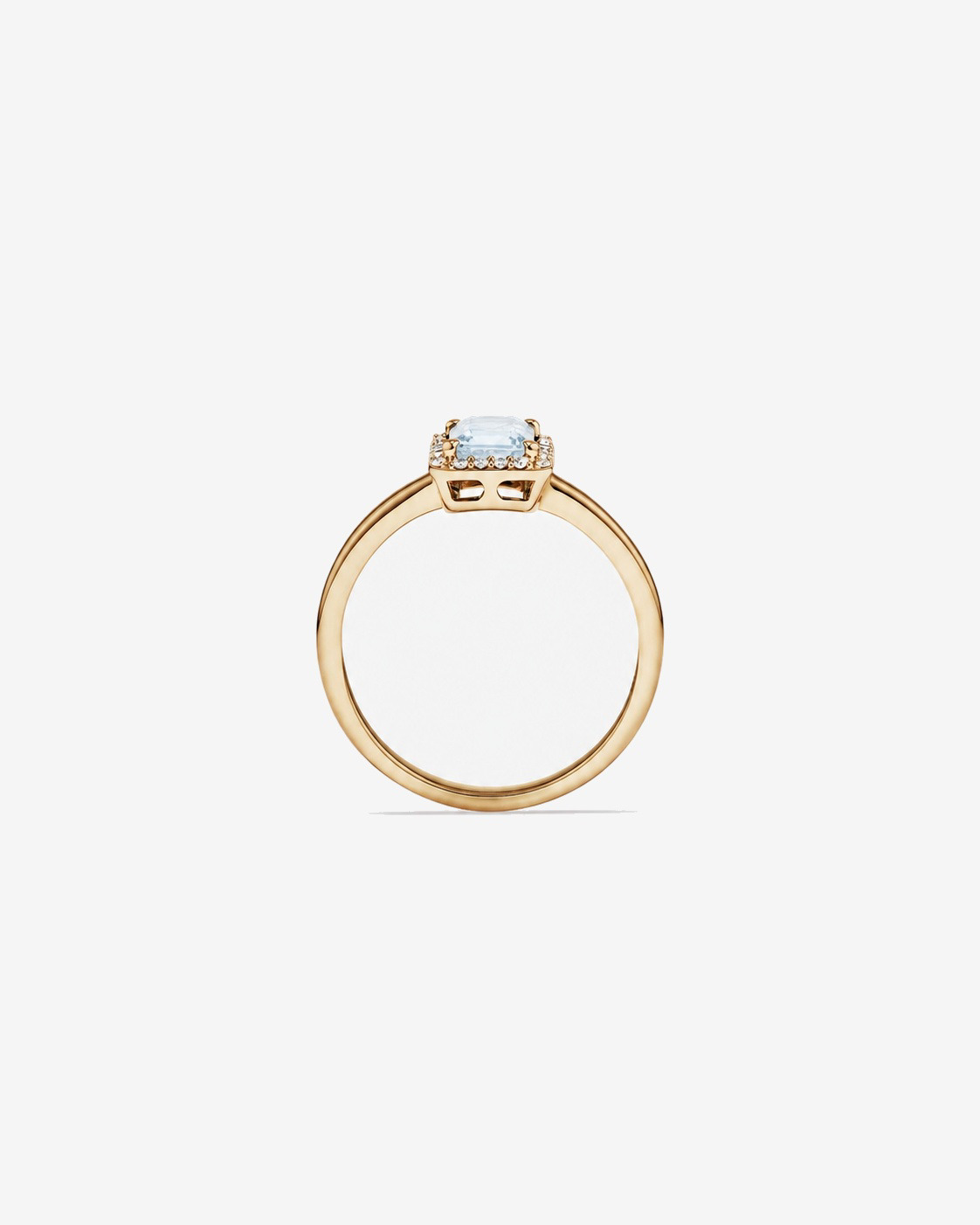 Bague halo Aigue-marine taille émeraude avec diamants en or jaune 10 ct