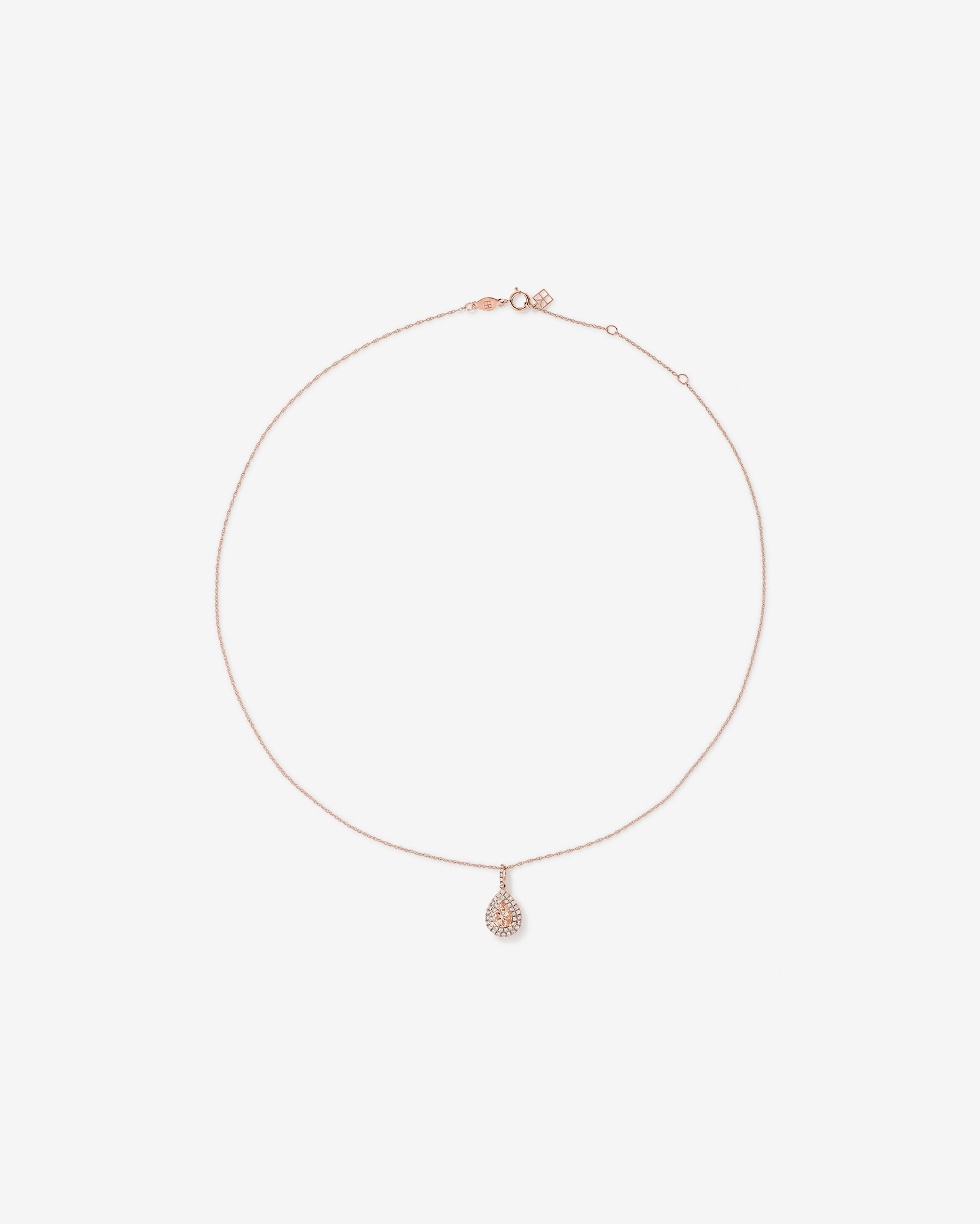Collier Pendentif En Or Rose 10 Carats Avec Pierre Précieuse Morganite Taille Poire Et Halo De Diamants De 0,25 Carat Poids Total