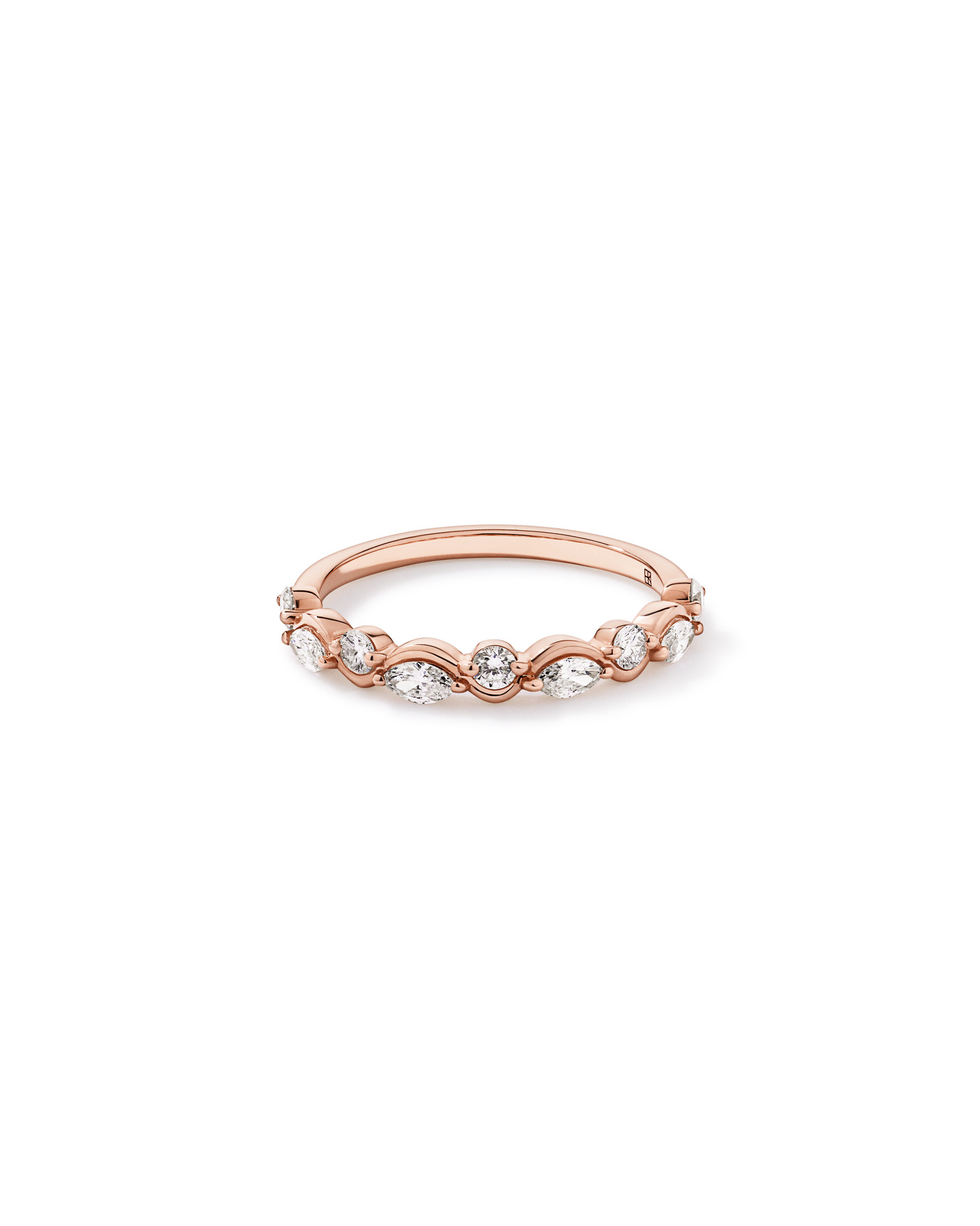 0.43TW Marquise and Round Brilliant Diamond Twist Wedding Ring 14kt Rose Gold
