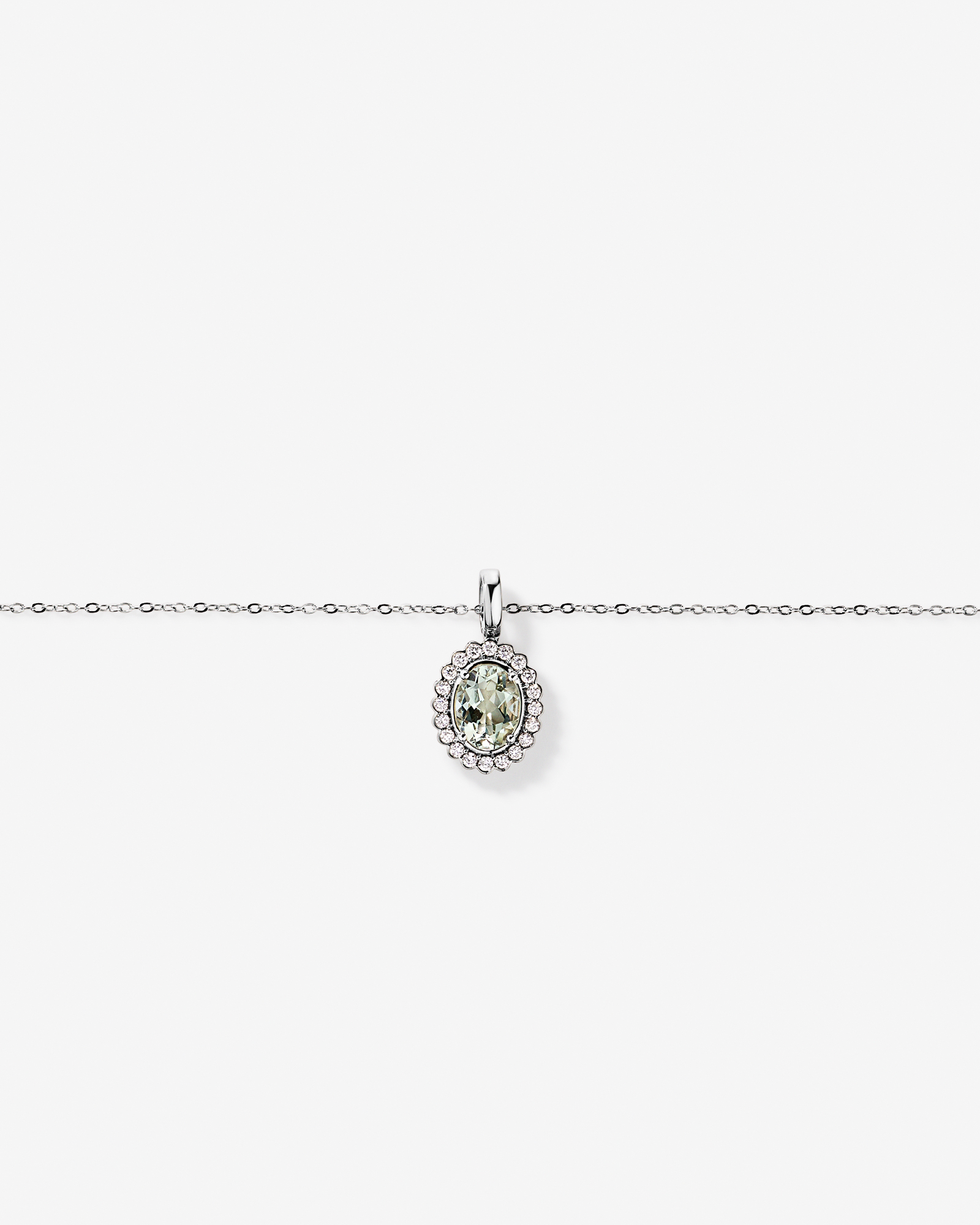 Green Amethyst & 0.20TW of Diamond Halo Pendant with Chain in 10kt Gold