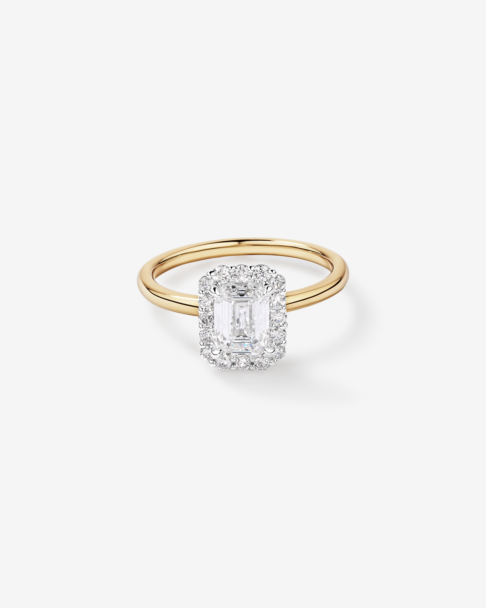 1.46 Carat TW Emerald Cut Laboratory-Grown Diamond Halo Engagement Ring 14kt Yellow and White Gold