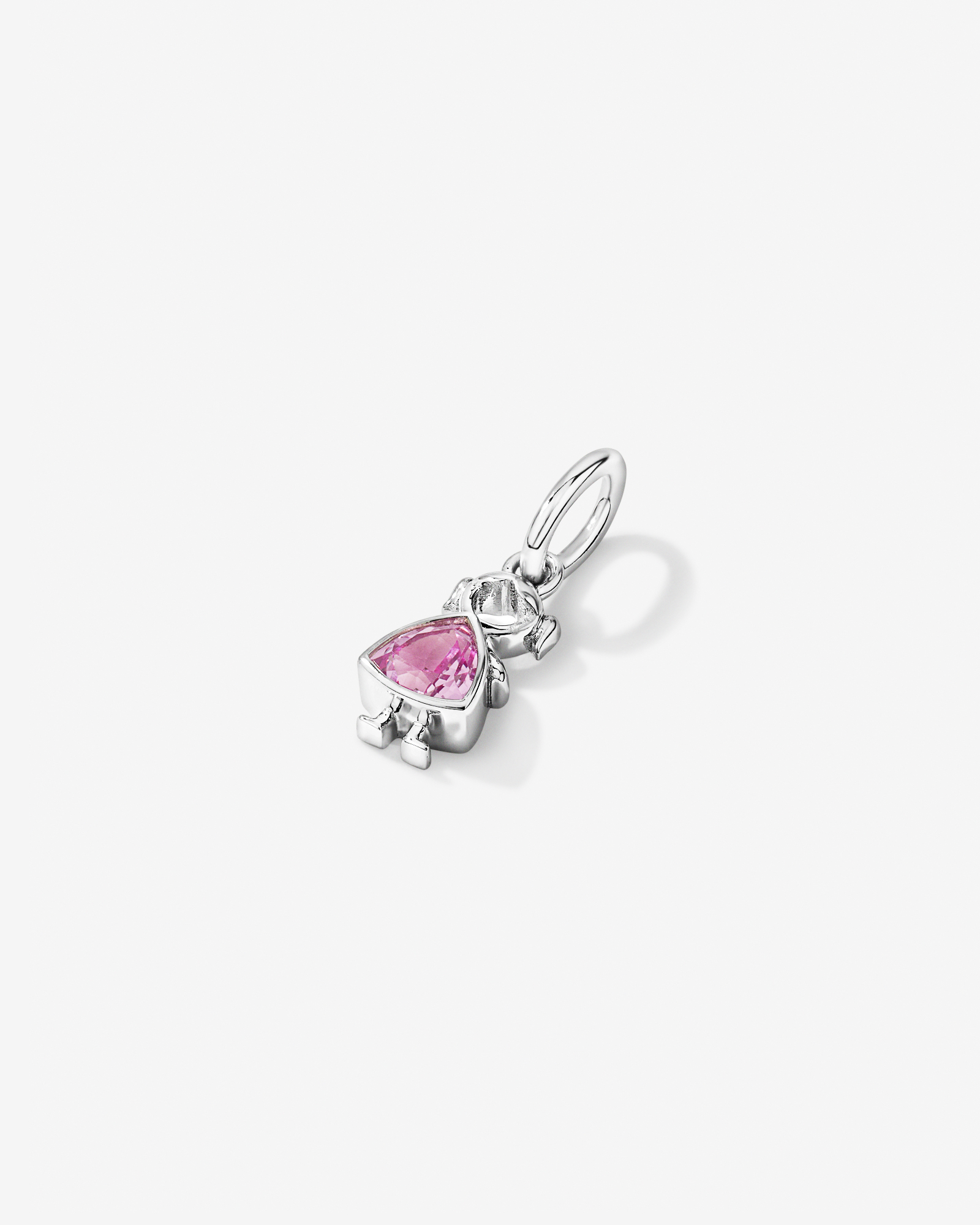 Created Pink Sapphire Girl Pendant in Sterling Silver