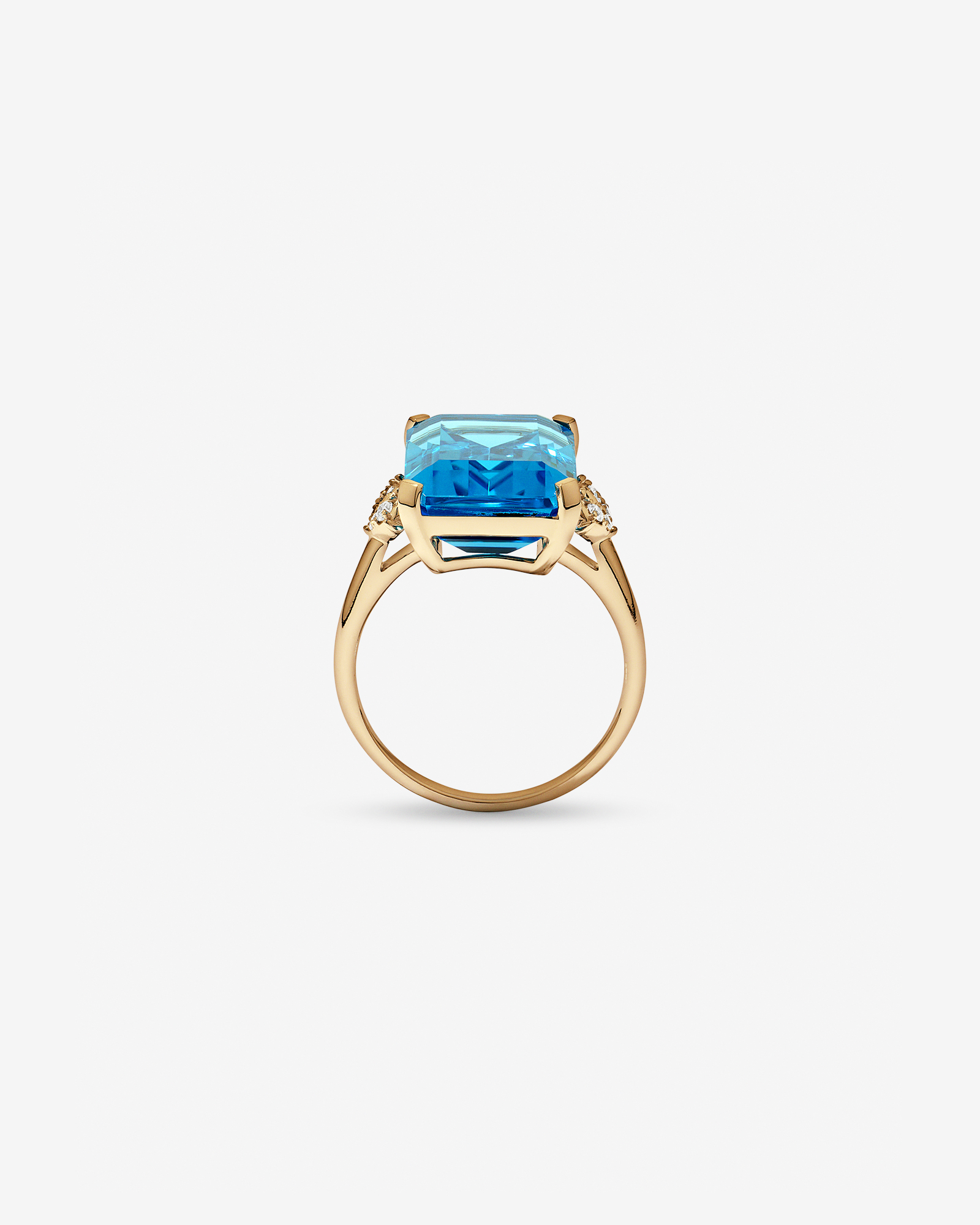 Bague en diamant Topaze bleue suisse taille émeraude et TW 0,08 carat or jaune 10 carats