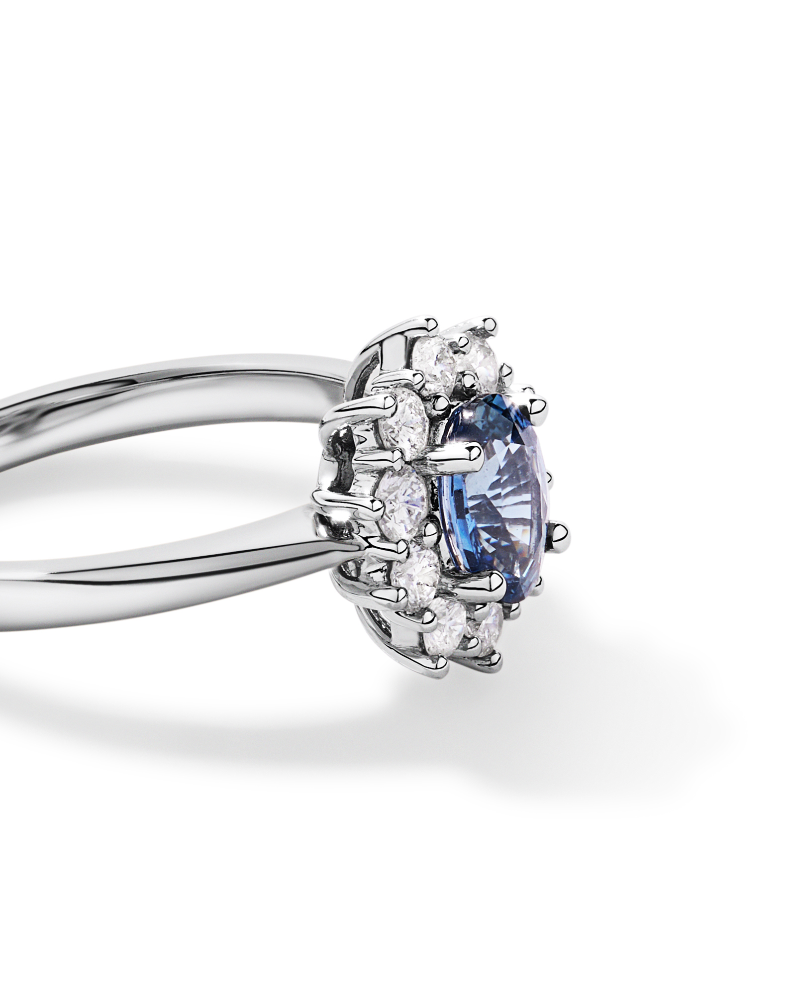 Ceylon Sapphire and 0.50 Carat TW Diamond Halo Ring 14kt White Gold