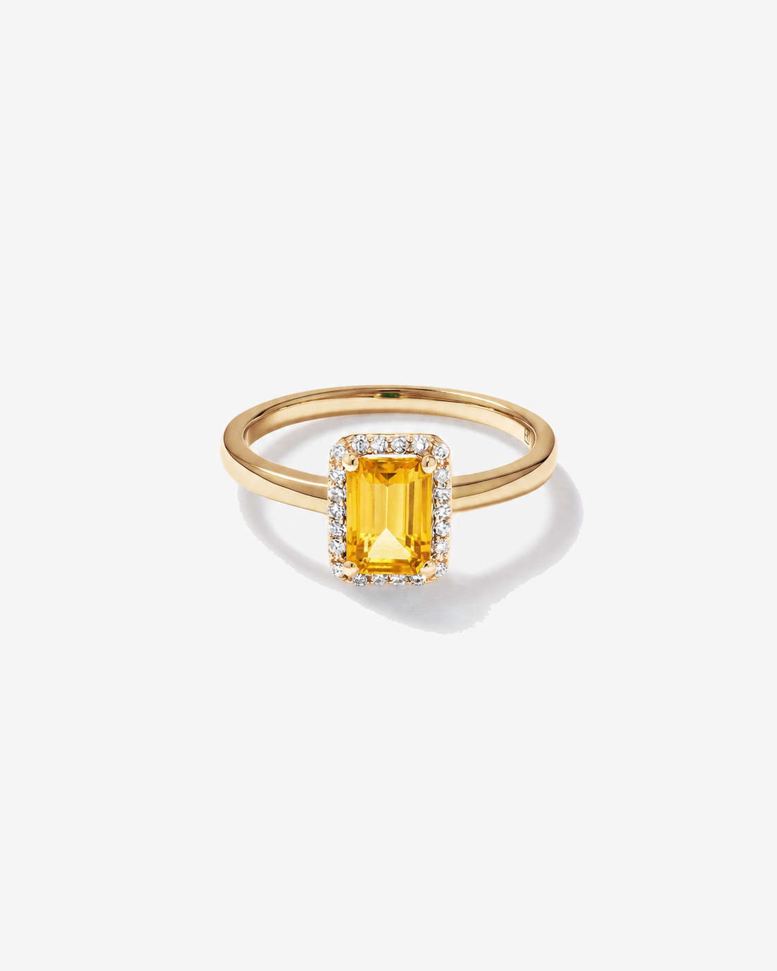 Emerald Cut Citrine and Diamond Halo Ring 10kt Yellow Gold