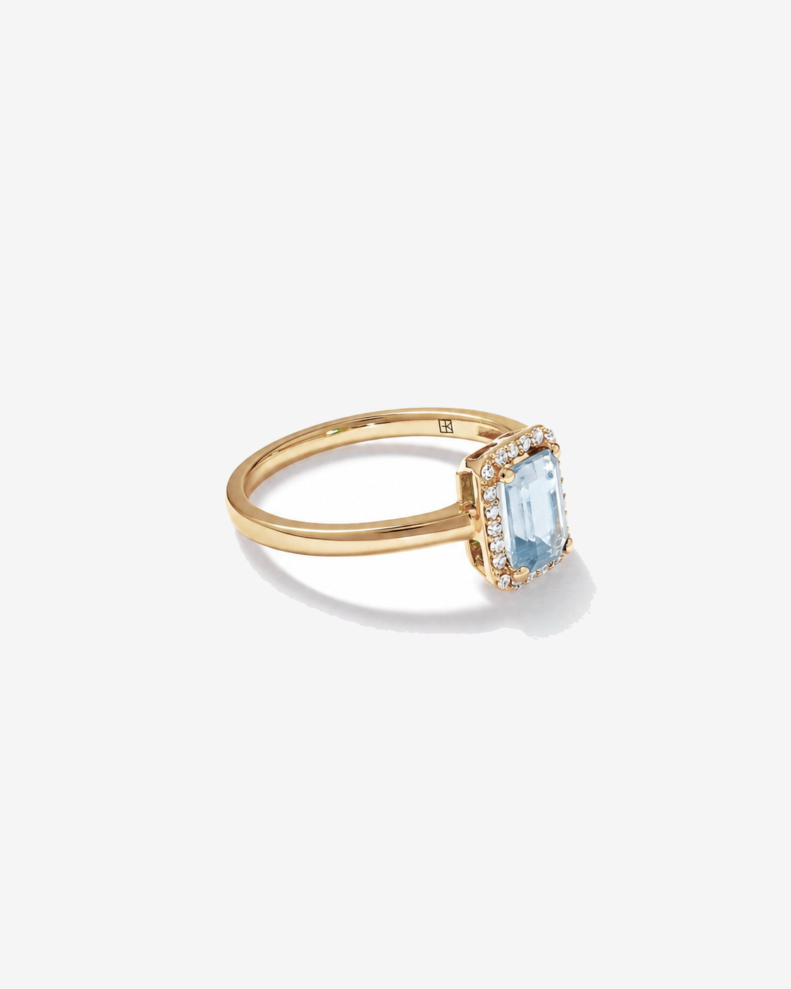 Emerald Cut Aquamarine and Diamond Halo Ring 10kt Yellow Gold