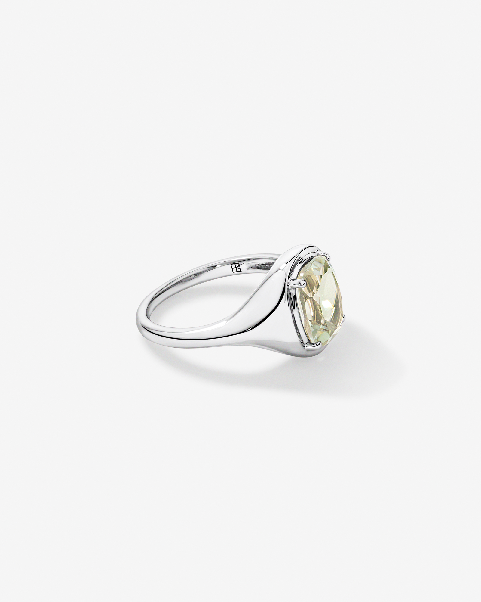Elongated Cushion Cut Green Amethyst Ring 10kt Gold