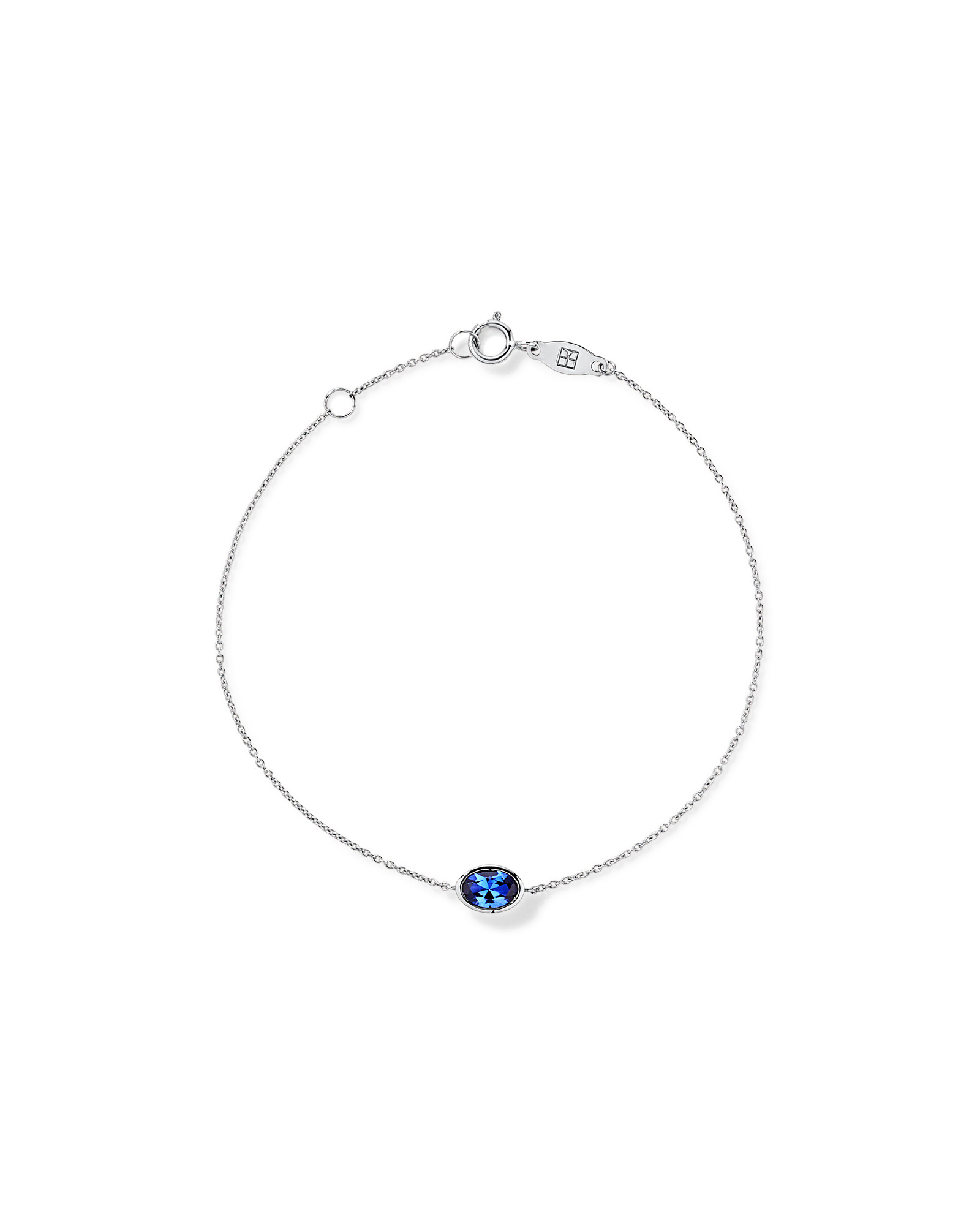 Oval Blue Created Sapphire Bezel Bracelet in 10kt White Gold