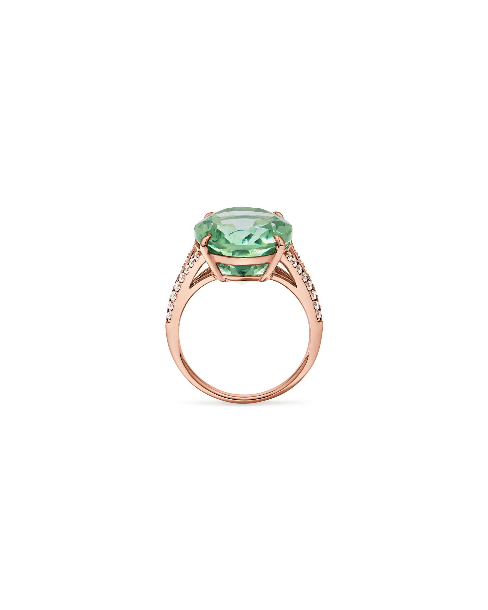 Oval Green Amethyst & 0.33 Carat TW Diamond Split Shank Ring 10kt Rose Gold