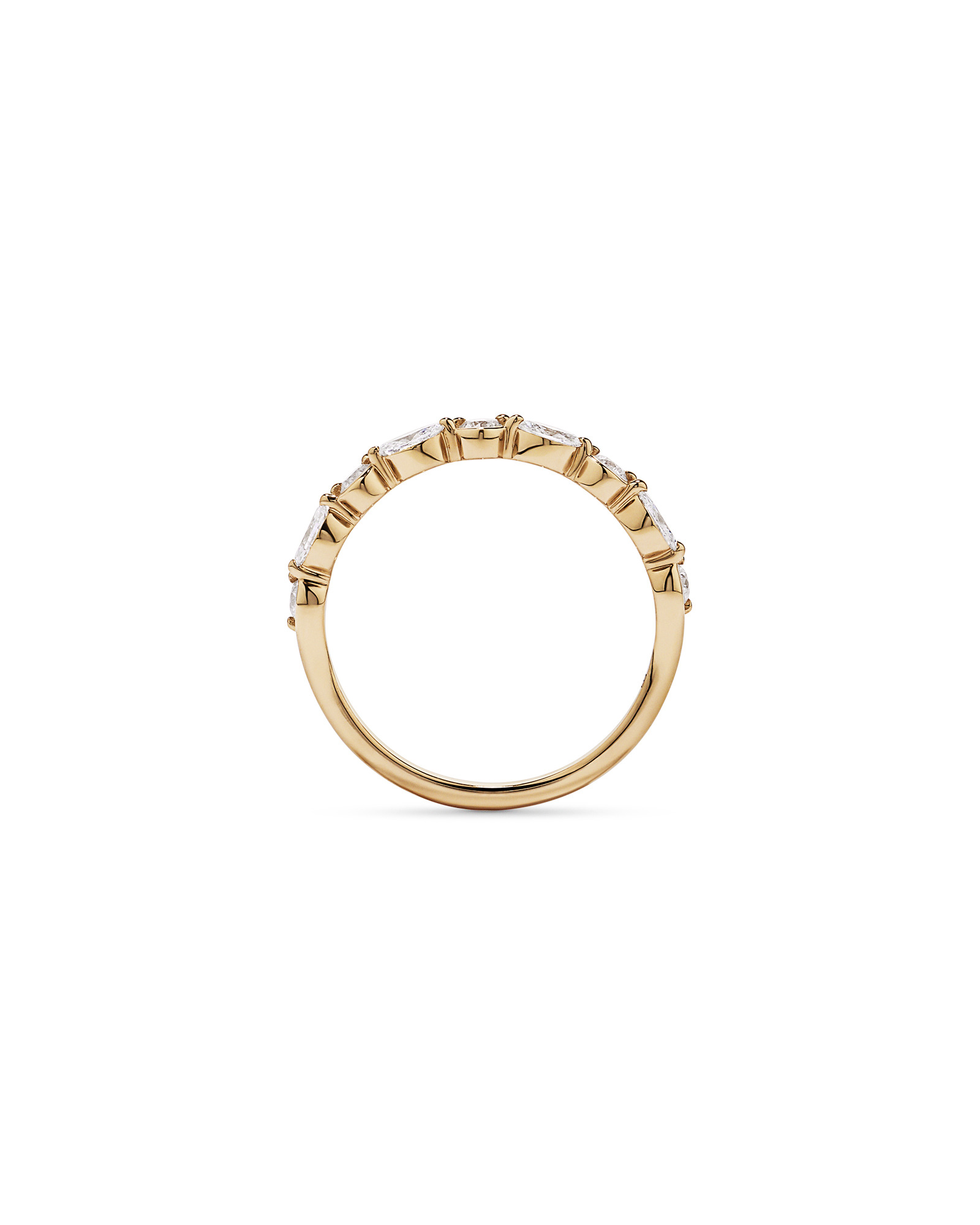 Alliance torsadée en or jaune 14 carats avec diamants taille marquise et brillant ronde (poids total 0,43 carat)