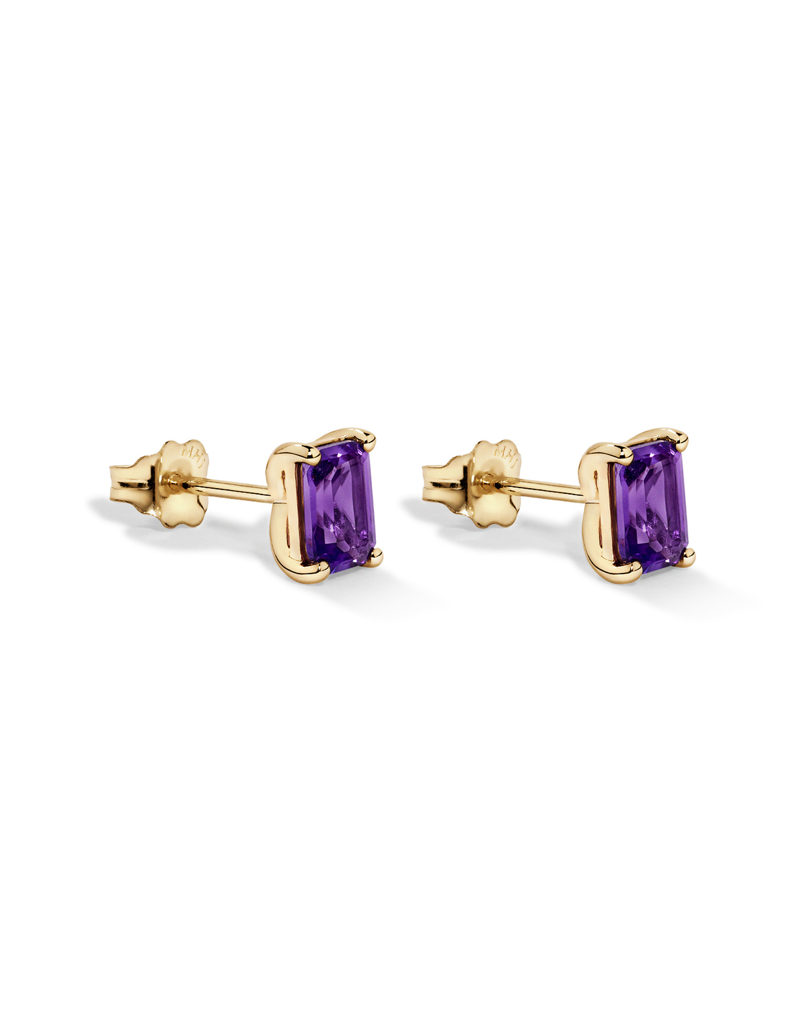 Emerald Cut Amethyst Earrings in 10kt Yellow Gold