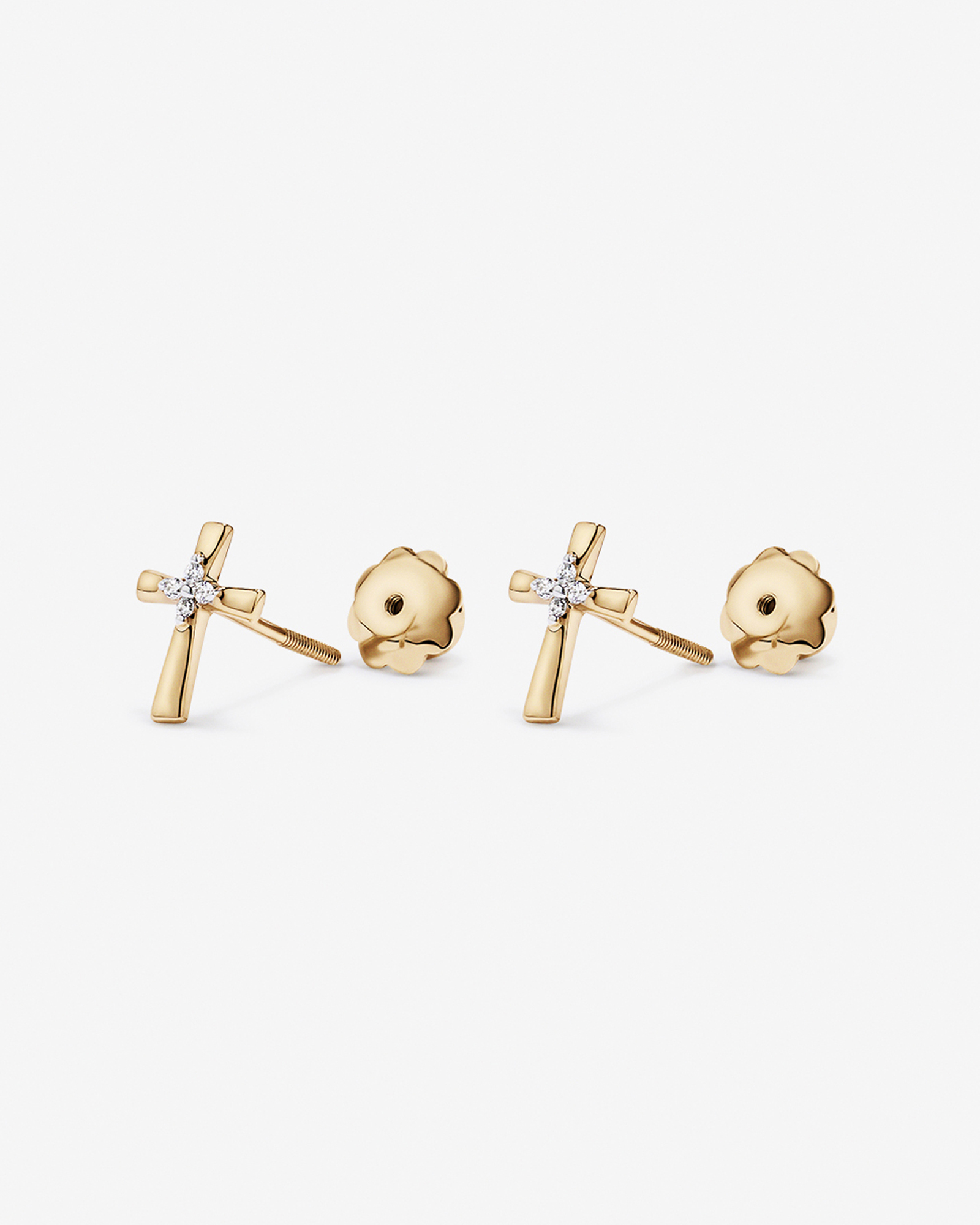 Children's Cubic Zirconia Cross Stud Earrings in 10kt Yellow Gold