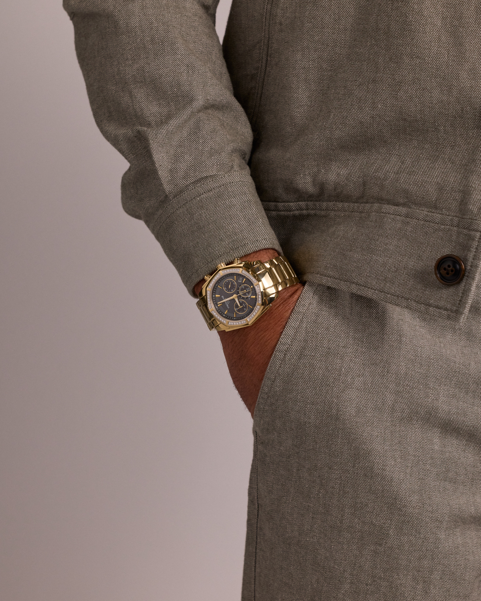 Men's Solar Chronograph Watch with 0.50 Carat TW of Diamonds in Gold Tone Stainless Steel