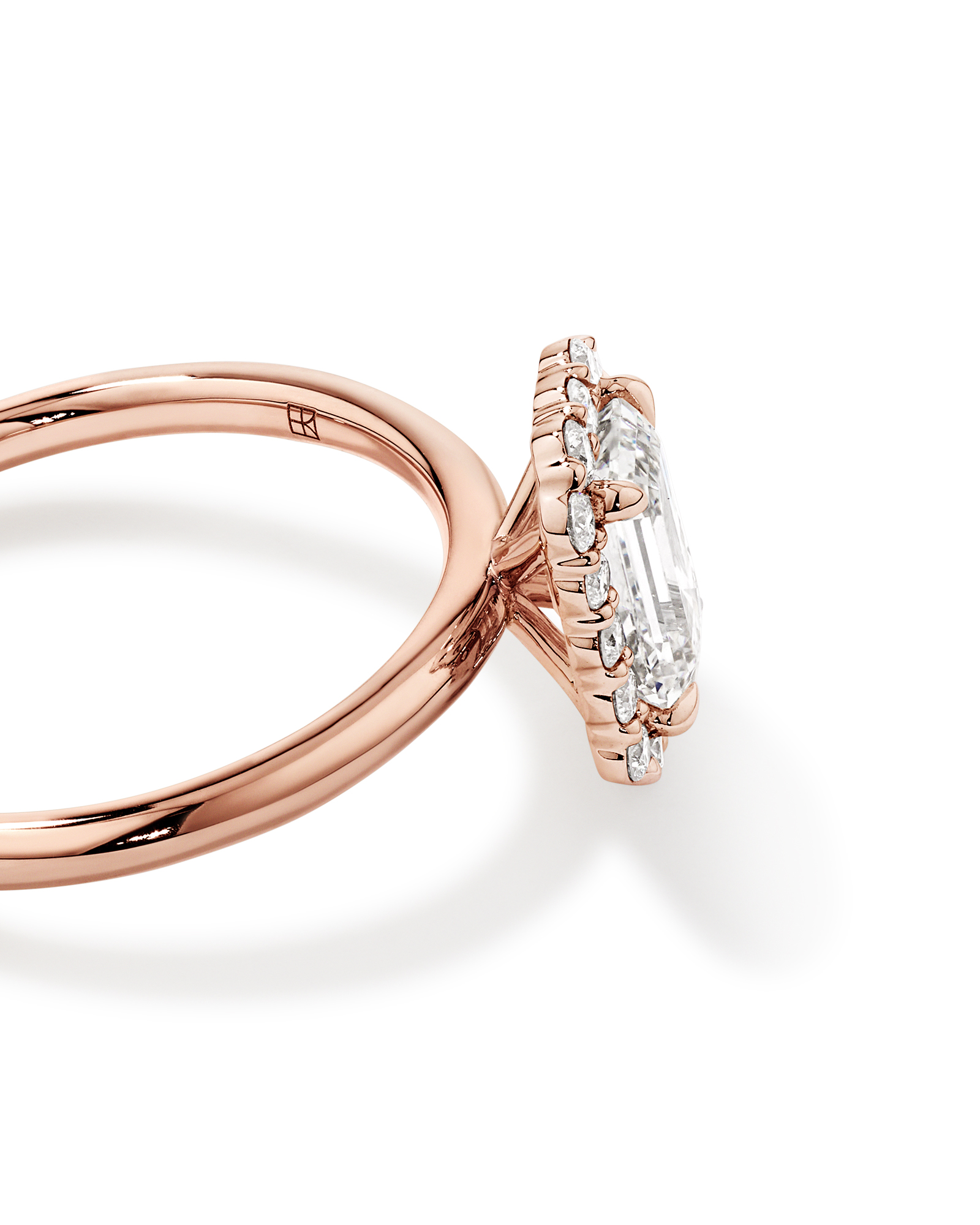 1.46 Carat TW Emerald Cut Laboratory-Grown Diamond Halo Engagement Ring in 14kt Rose Gold