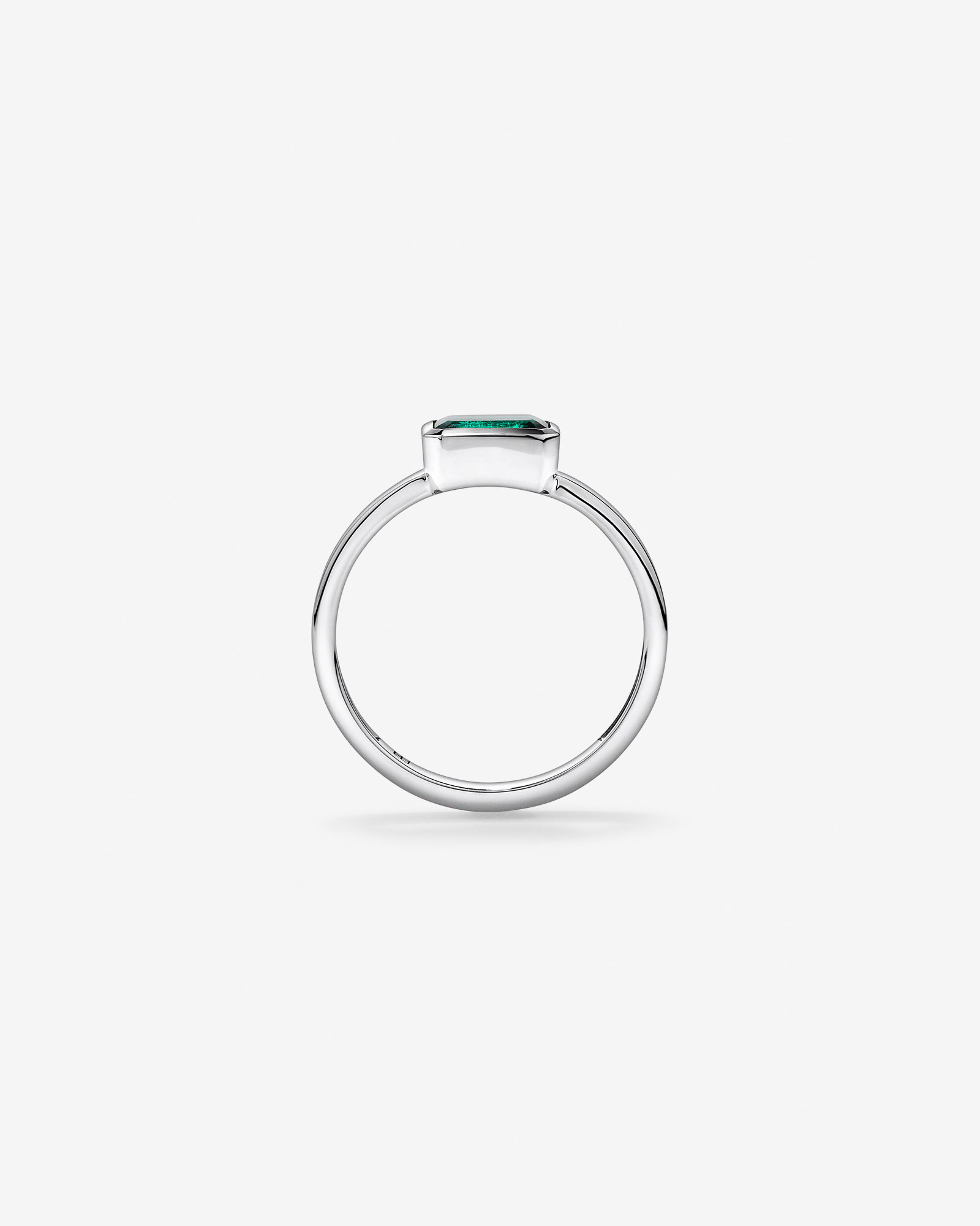 Created Emerald Bezel Ring 10kt White Gold