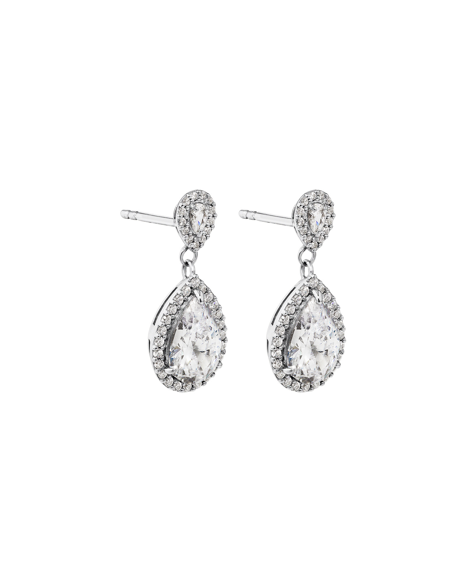 Boucles d'Oreilles Pendantes en Clou Halo en Zircon Cubique en Forme de Poire en Argent Sterling