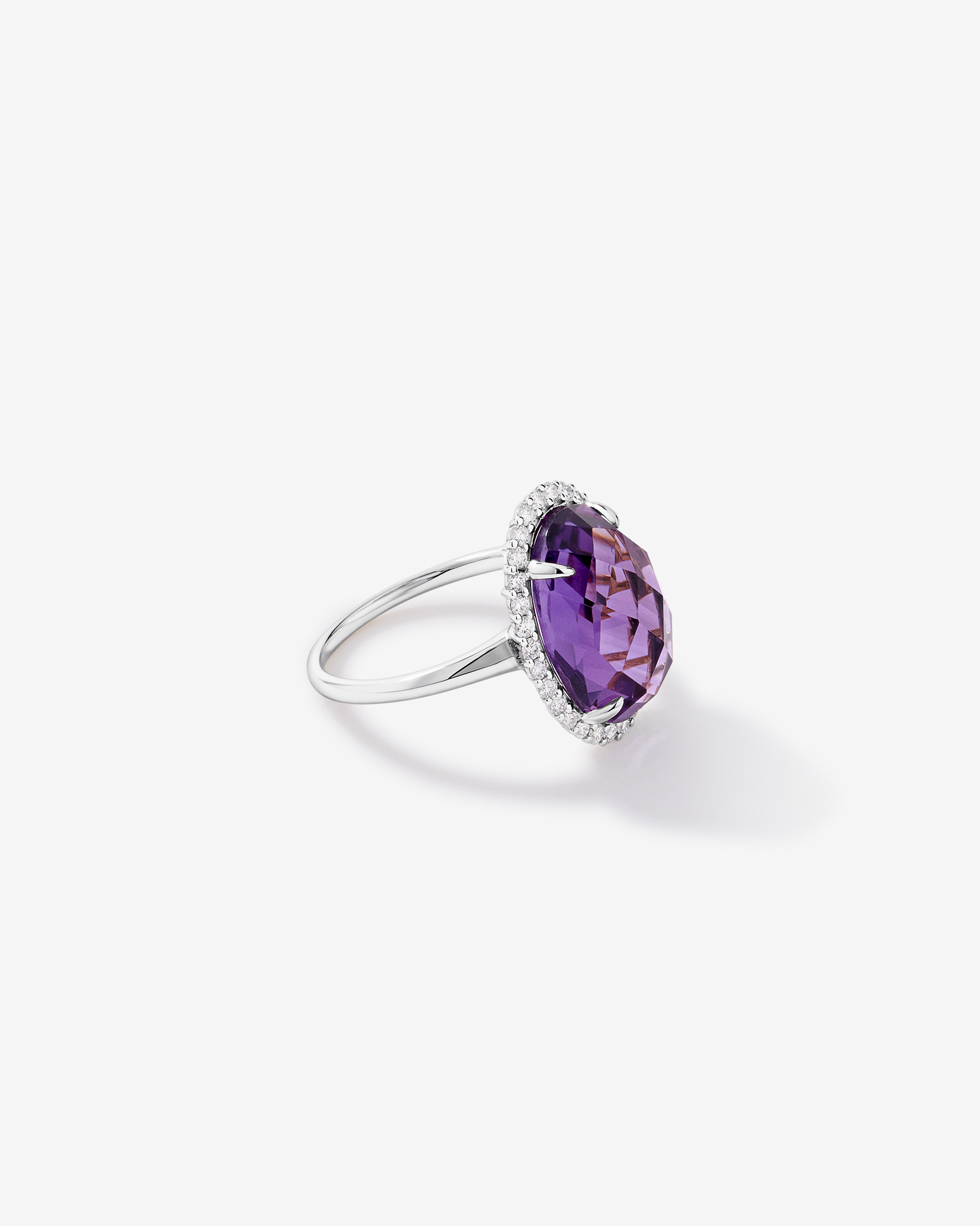 Oval Amethyst & 0.35 Carat TW Diamond Halo Ring 10kt White Gold