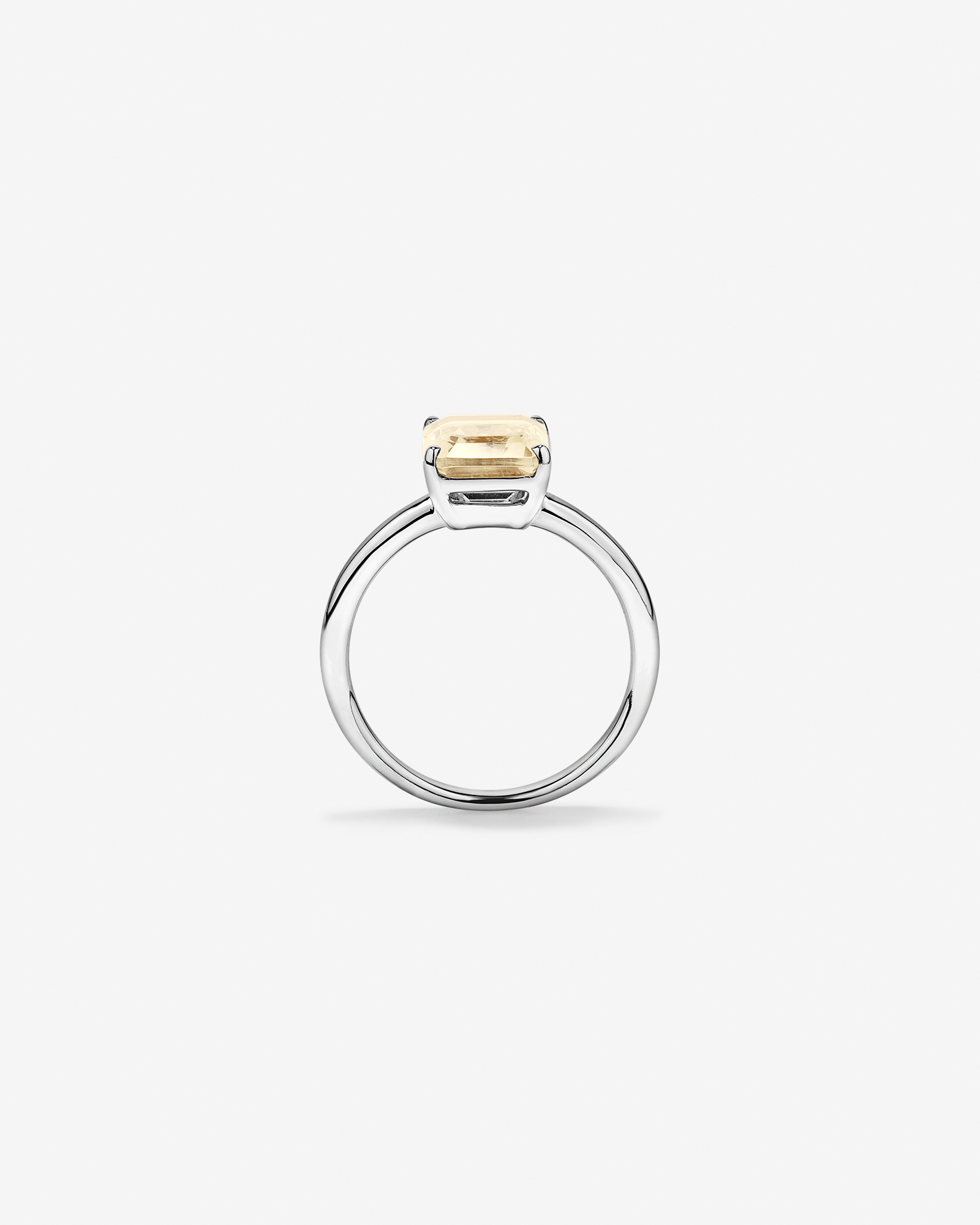 Emerald Cut Soft Champagne Citrine Solitaire Ring Sterling Silver