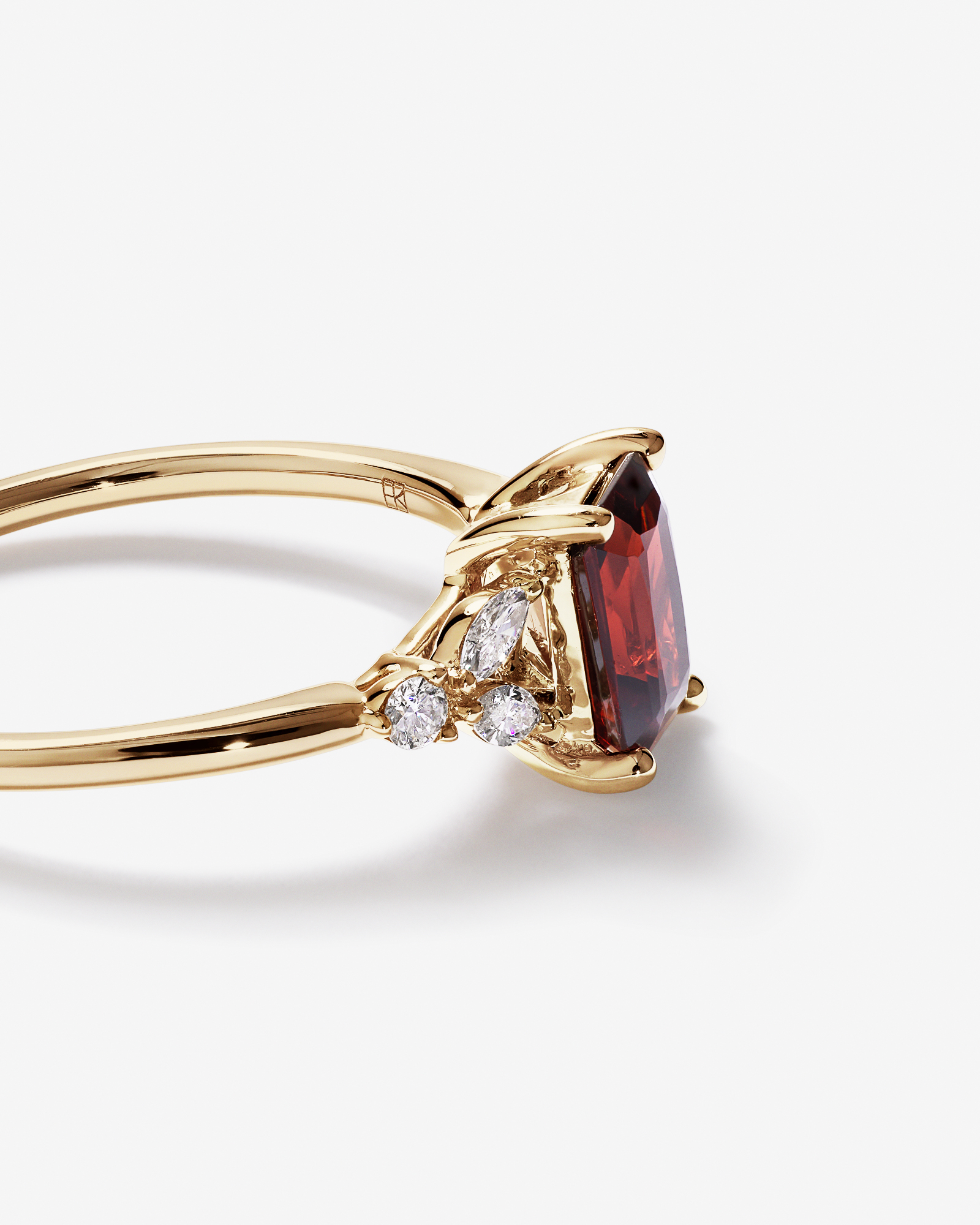 Radiant Cut Garnet and 0.16 Carat TW of Diamonds Scatter Ring in 10kt Yellow Gold